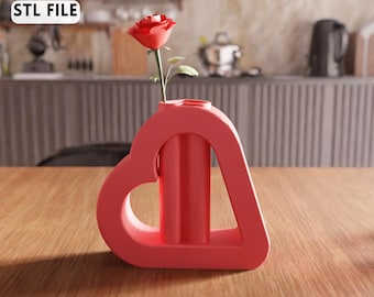 3D Heart Shaped Vase STL File - Modern Romantic Flower Holder (Digital Download)