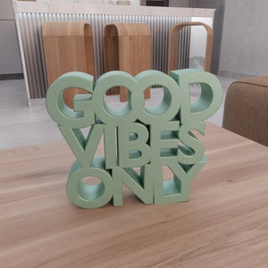 Modelo de texto 3D Good Vibes Only para decoración del hogar con archivo STL y decoración con letras, archivo de impresión 3D, arte con letras, impresión 3D, Good Vibe, decoración impresa en 3D