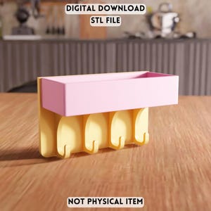 Estante organizador de pared 3D, archivo STL: bandeja con ganchos para entrada, decoración moderna (descarga digital)