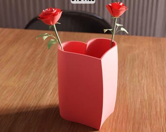 3D Heart Vase STL File - Modern Love Flower Holder Decor (Digital Download)