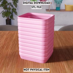3D Ribbed Storage Container STL File - Modern Square Organizer Decor (Digital Download)