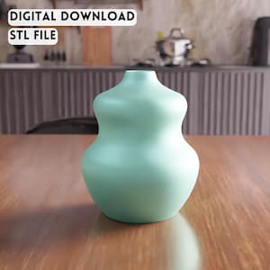 3D-kurvig dubbelutbuktande vas STL-fil - Modern skulptural heminredningsblomdisplay (digital nedladdning)