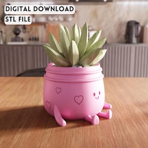 3D Sitting Heart Planter STL File - Adorable Succulent Pot for Desk Decor (Digital Download)