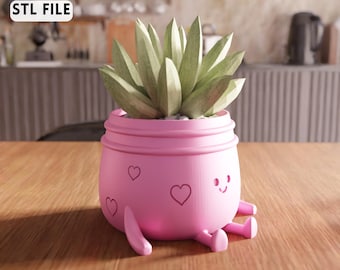 Maceta 3D con forma de corazón sentado, archivo STL: adorable maceta para suculentas para decorar tu escritorio (descarga digital)