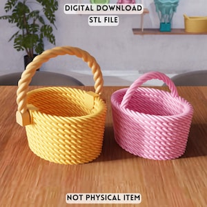 3Dロープバスケット V3 STLファイル - ハンドル付きモジュラー編み収納バスケット（デジタルダウンロード）