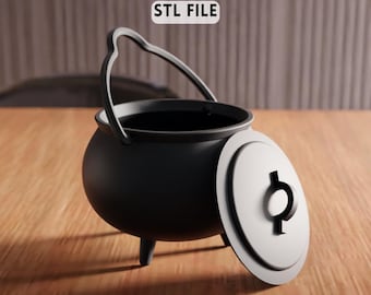 3D Cauldron Pot STL File - Witch Decor Halloween Tabletop Display (Digital Download)