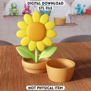 3D Sunflower Storage Pot STL File - Flower Container Model, Garden Ornament (Digital Download)