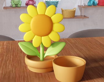 3D Sunflower Storage Pot STL File - Flower Container Model, Garden Ornament (Digital Download)