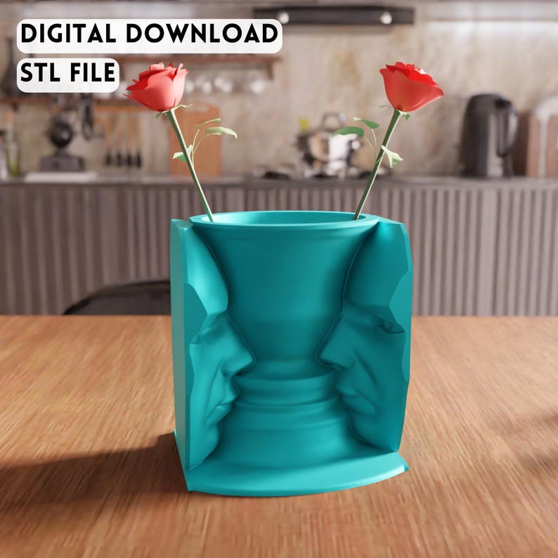 3D Illusion Face Vase STL File - Optical art home decor sculpture gift (Digital Download)