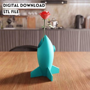 3D Rocket Flower Vase STL File – Modern space decor flower holder design (Digital Download)