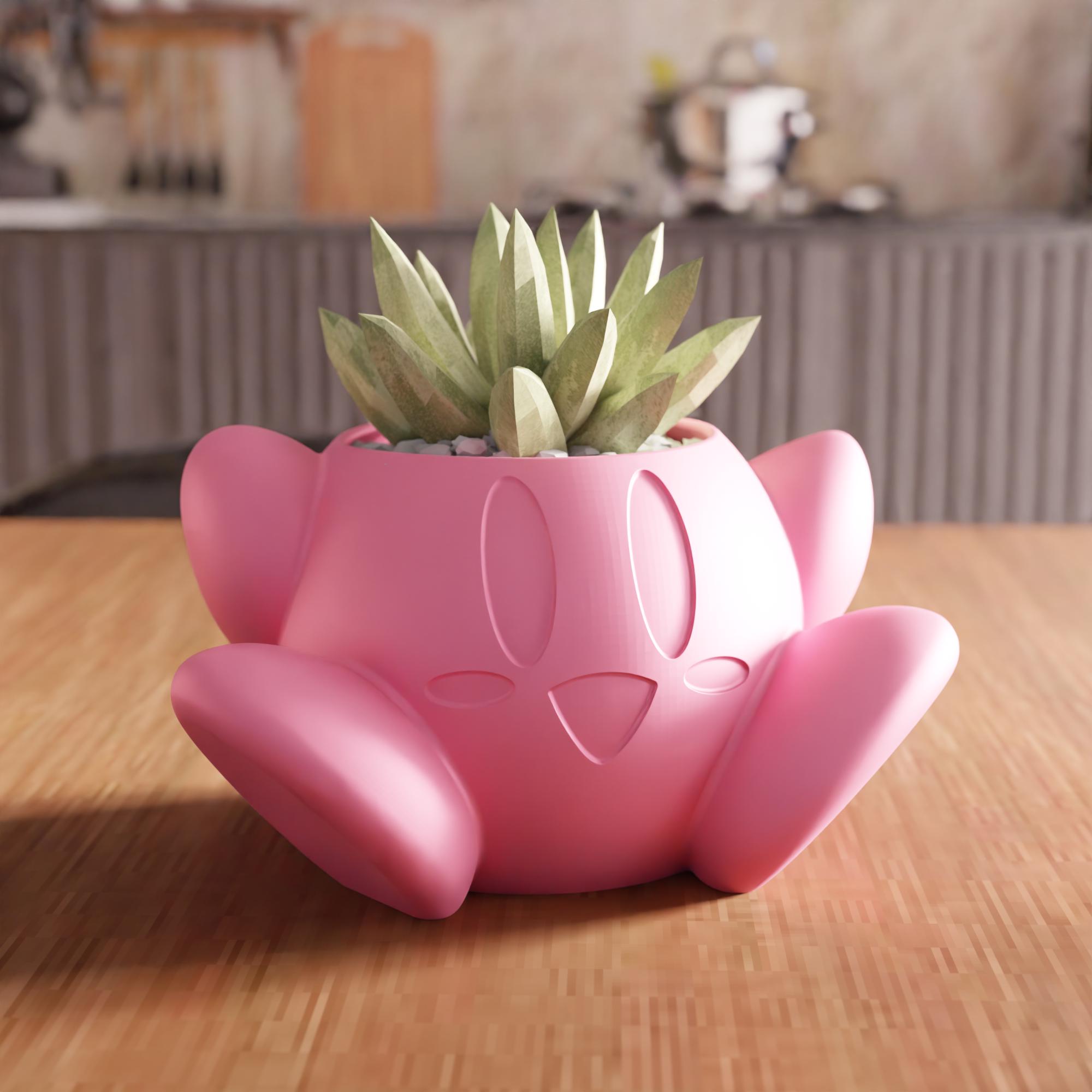 3D Cute Kirby Planter STL File – Funny 3D Character Planter, Gift for Her, Home Decor, Anime Style Sculpture, 3D Print Decor