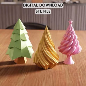 3D Christmas Tree Set STL File - holiday decor printable models trio (Digital Download)