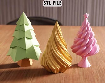 Archivo STL de árbol de Navidad 3D: trío de modelos imprimibles de decoración navideña (descarga digital)