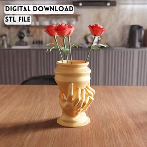 3D Hand Holding Vase STL File - Emotional Face Planter Design (Digital Download)