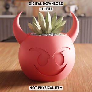 3D Teufel Gesicht Pflanzer STL Datei - Gehörnter Sukkulenten Topf Dekor (Digitaler Download)
