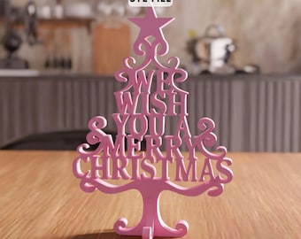 3D Merry Christmas Tree STL File - Holiday Typography Decor Sign (Digital Download)