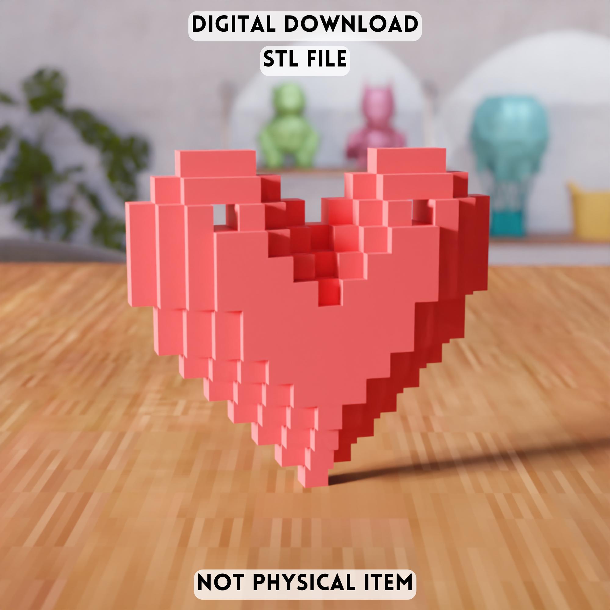 3D Pixel Heart STL File - Voxel Heart Decor Sculpture (digital
