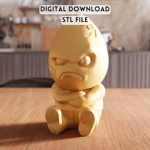 3D Angry Egg Boy STL File - Stylized figure model for decor (Digital Download)