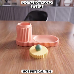 3D Fluted Storage Organizer STL File - Modern Desk Container with Lid (Digital Download)