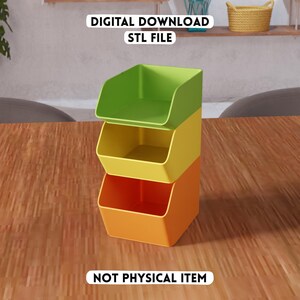 3D Stackable Bin STL File - Modular Desk Organizer (Digital Download)