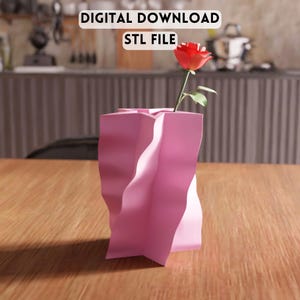 3D スター花瓶 STL ファイル - モダンなウェーブ模様のホームデコレーション用印刷可能なフラワーホルダー (デジタルダウンロード)