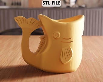 3D Fish Mug STL File - Decorative cup model for home display (Digital Download)