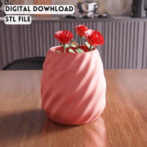 3D Twisted Vase STL File - Soft Spiral Sculptural Modern Home Decor Accent (Digital Download)