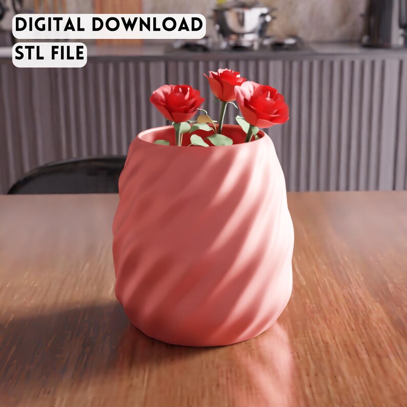 3D Twisted Vase STL File - Soft Spiral Sculptural Modern Home Decor Accent (Digital Download)