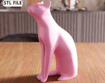 Estatua de gato sentado 3D (archivo STL): Modelo de decoración de gato minimalista moderno (descarga digital)