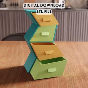 Archivo STL de organizador de cajones en zigzag 3D: diseño de armario de almacenamiento modular inclinado (descarga digital)