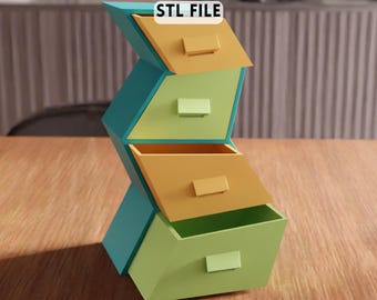 Archivo STL de organizador de cajones en zigzag 3D: diseño de armario de almacenamiento modular inclinado (descarga digital)