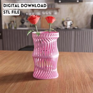 3D Spiral Lattice Vase STL File - Modern Parametric Flower Holder (Digital Download)