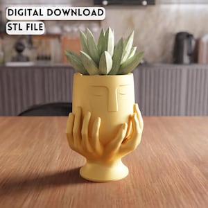 3D Gesicht Pflanzer Hände halten Topf STL Datei - Einzigartiges künstlerisches Vase Design (digitaler Download)