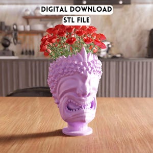 3Dスパイキーヘッド花瓶STLファイル - ユニークなホラー装飾多肉植物ポット（デジタルダウンロード）
