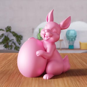 3D Cute Easter Bunny with Egg STL File - Easter Gift Bunny, Rabbit Decor, Bunny Ears, 3D Print File, Easter Ornament, Holiday Art