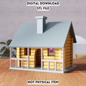 3D Log Cabin House STL File - Rustic Wooden Cottage Decor Home Accent (Digital Download)