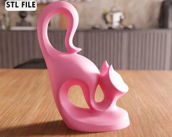 Escultura abstracta de gato en 3D (archivo STL) - Arte minimalista moderno para decoración del hogar (descarga digital)