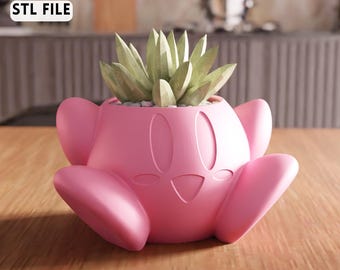 3D Kirby Planter STL File - Desk succulent pot decor model (Digital Download)