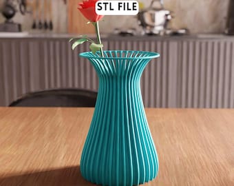 Archivo STL de jarrón estriado 3D - Diseño moderno de portaflores para decoración del hogar (descarga digital)