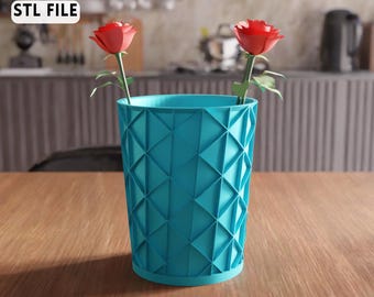 Arquivo STL de vaso de flores geométrico 3D - Design de vaso com padrão contemporâneo (Download digital)