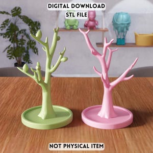 Archivo STL de soporte para joyas con forma de árbol 3D – Elegante organizador de anillos y collares (Descarga digital)