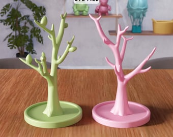 3D Tree Jewelry Stand STL File – Elegant Ring and Necklace Organizer (Digital Download)