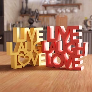 3D Live Laugh Love Text STL File - Inspirational Wall Decor, 3D Print Letter Art, Positive Home Sign, Motivational Quote, Digital File