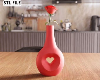 3D Heart Shape Vase STL File - Modern Romantic Flower Holder (Digital Download)