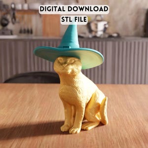 3D Witch Cat Figurine STL File - Magic Cat Statue Ornament for Display (Digital Download)