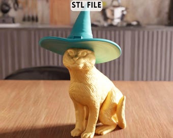 3D Witch Cat Figurine STL File - Magic Cat Statue Ornament for Display (Digital Download)
