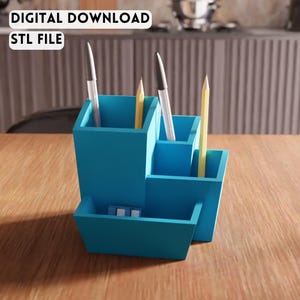 3D Desk Organizer STL File - Geometric office storage model for workspace (Digital Download)