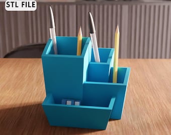 Archivo STL de organizador de escritorio 3D: modelo geométrico de almacenamiento de oficina para espacio de trabajo (descarga digital)