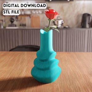 File STL del vaso geometrico ondulato 3D - Portafiori moderno scolpito (download digitale)