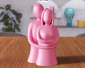 3D Embracing Couple Statue STL File - Modern Love Sculpture Home Decor (Digital Download)